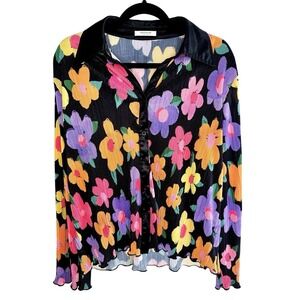 Peppermayo Wine Dates Floral Button Up Shirt Black Multi Blouse Size 6 Retro